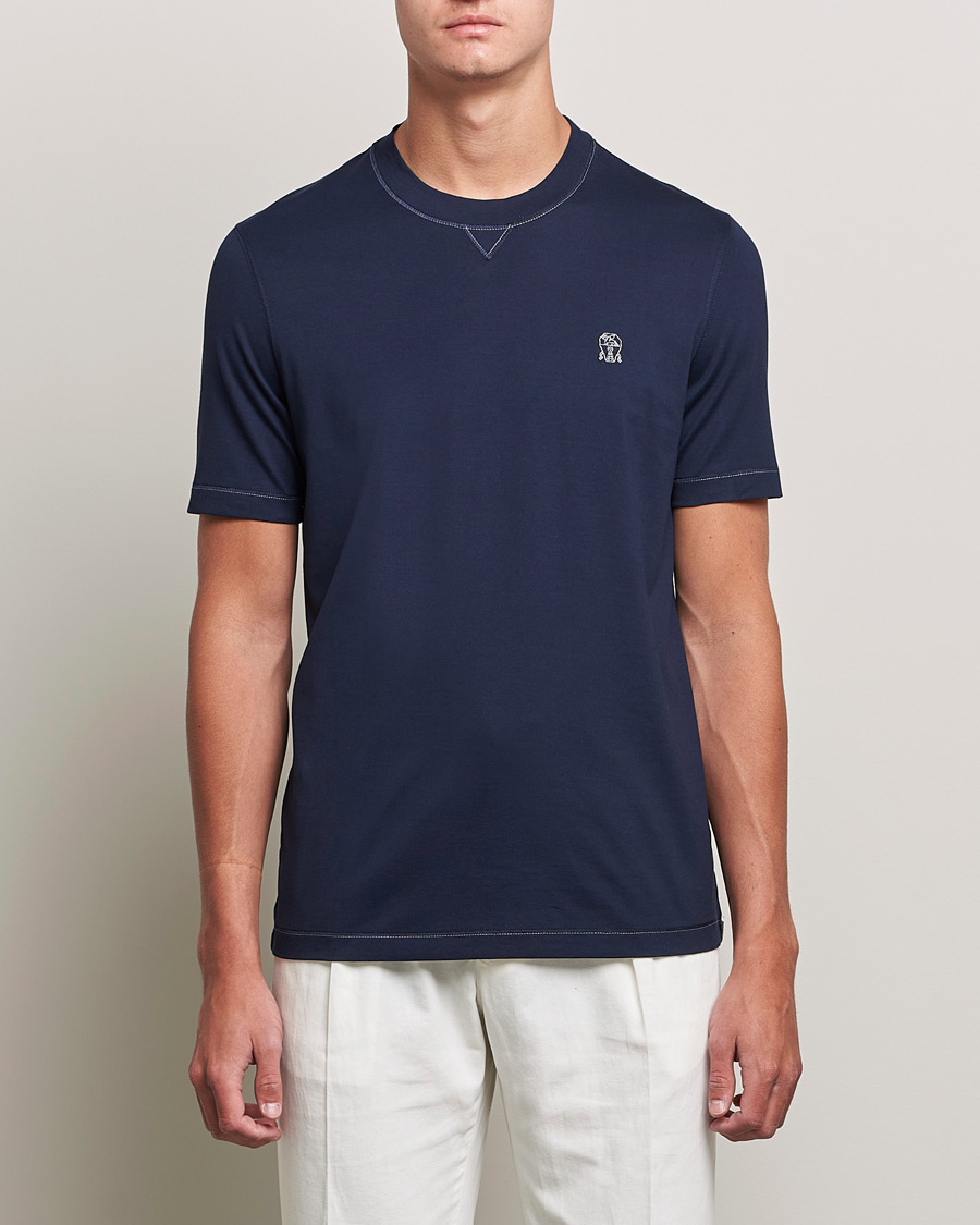 Men | T-Shirts | Brunello Cucinelli | Short Sleeve Logo T-Shirt Navy