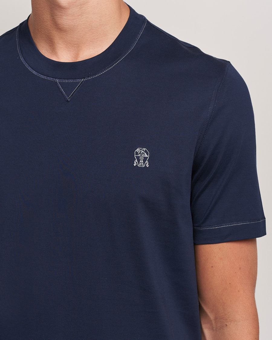 Men | T-Shirts | Brunello Cucinelli | Short Sleeve Logo T-Shirt Navy