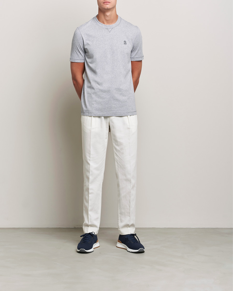Men | T-Shirts | Brunello Cucinelli | Short Sleeve Logo T-Shirt Grey Melange
