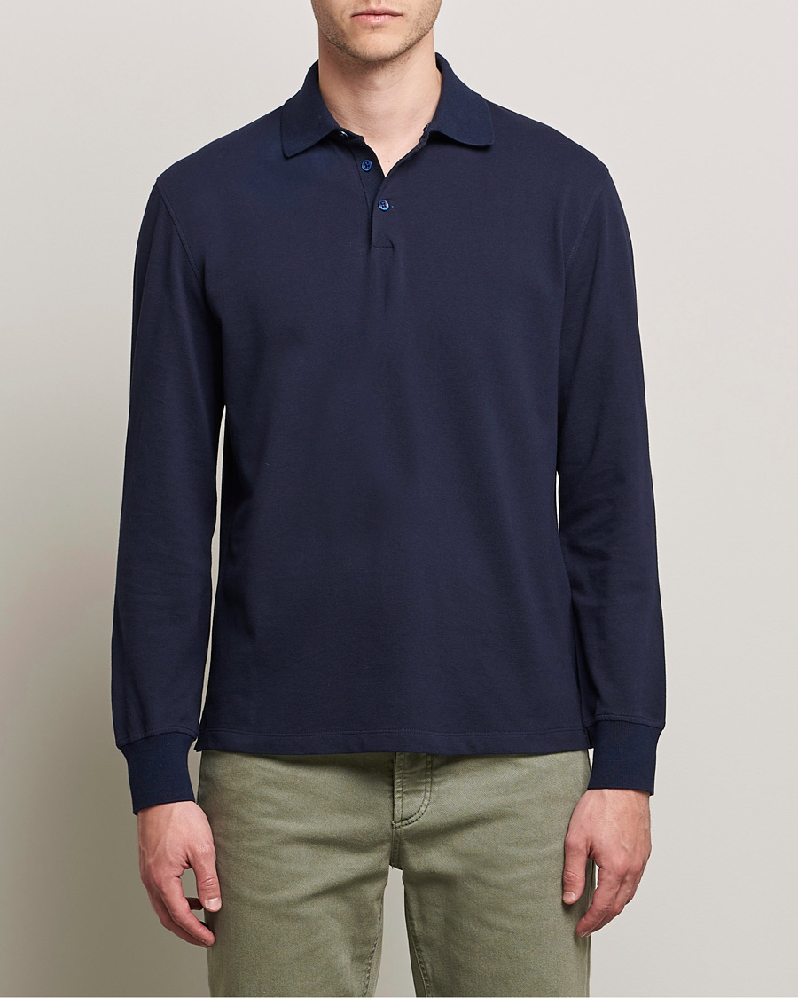 Men | Long Sleeve Polo Shirts | Brunello Cucinelli | Long Sleeve Polo Navy