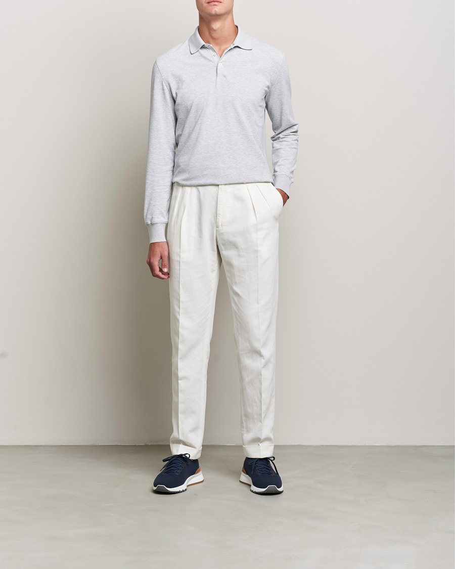 Men | Sweaters & Knitwear | Brunello Cucinelli | Long Sleeve Polo Light Grey