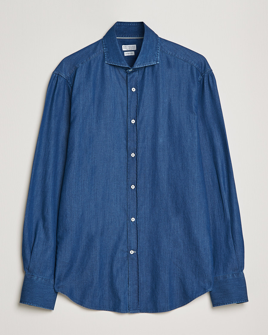 Men | Shirts | Brunello Cucinelli | Slim Fit Denim Shirt Dark Indigo