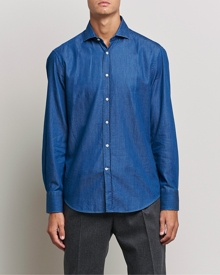 Men | Shirts | Brunello Cucinelli | Slim Fit Denim Shirt Dark Indigo