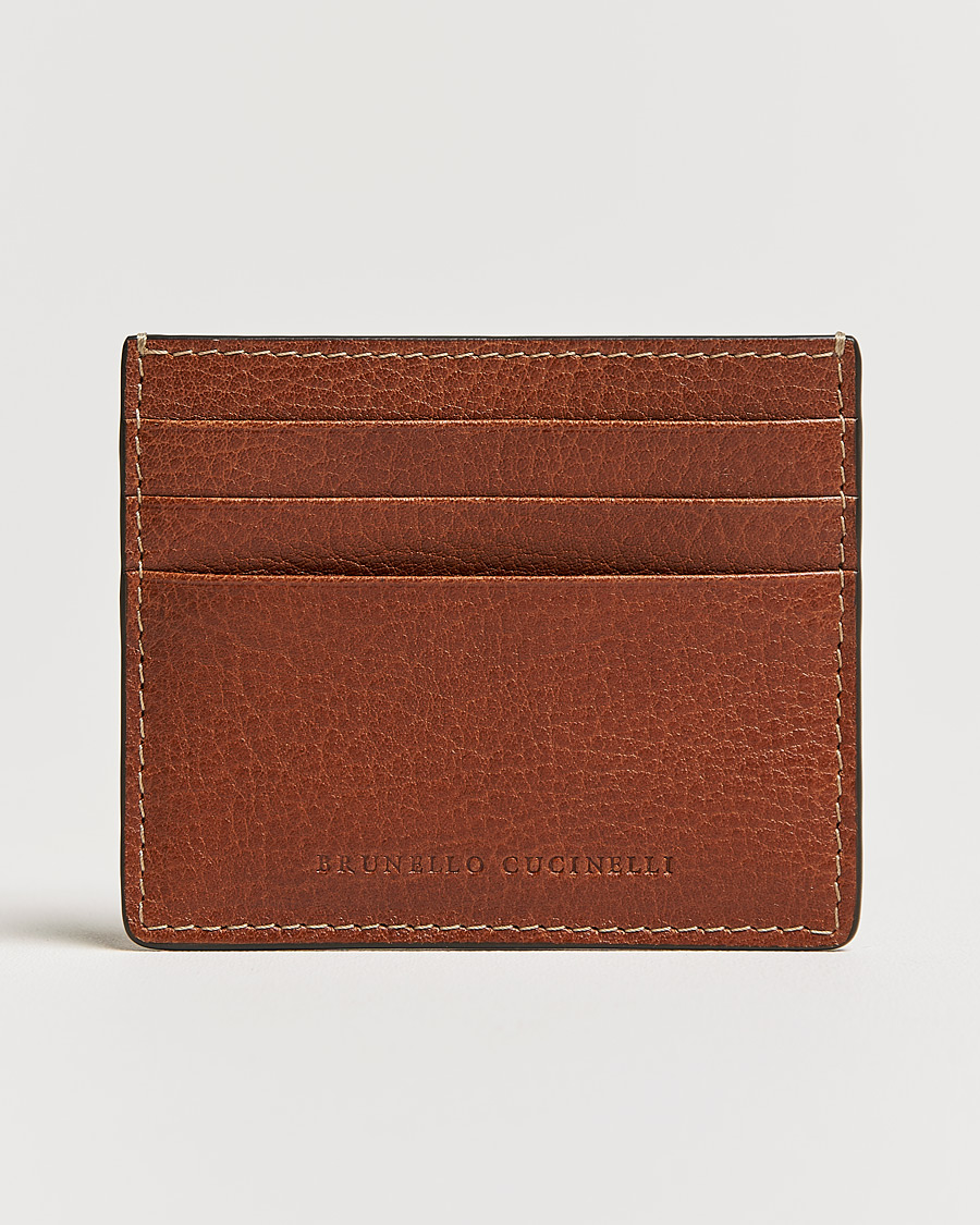 Men | Brunello Cucinelli Grain Leather Card Holder Cognac | Brunello Cucinelli | Grain Leather Card Holder Cognac