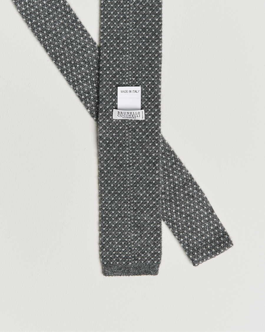 Men | Brunello Cucinelli Knitted Cashmere Tie Grey Melange | Brunello Cucinelli | Knitted Cashmere Tie Grey Melange