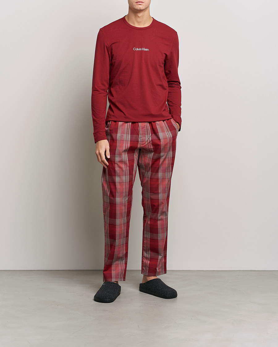 Calvin Klein Logo Long Sleeve Checked Pyjama Set Red at 