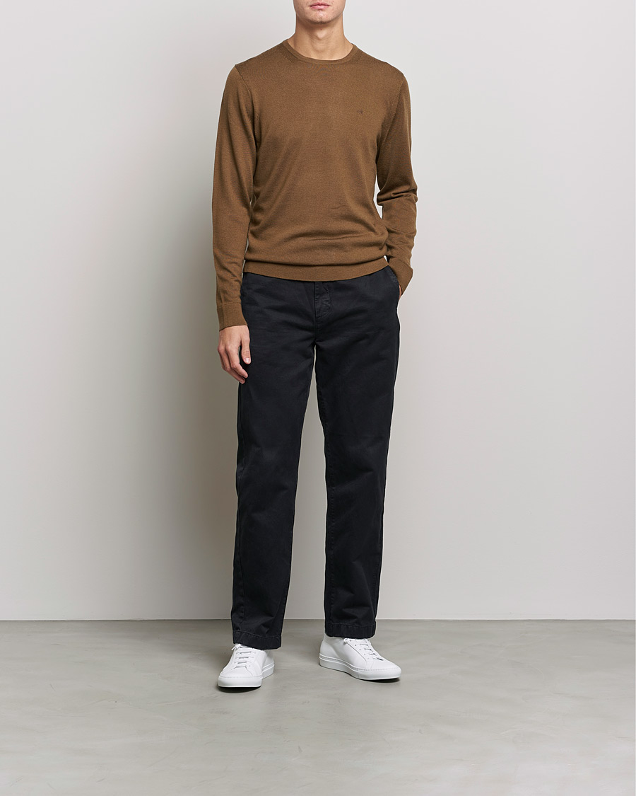 Men |  | Calvin Klein | Superior Wool Crew Neck Sweater Chester Brown