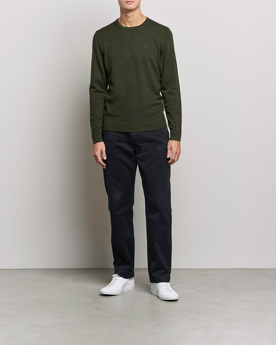 Men | Sweaters & Knitwear | Calvin Klein | Superior Wool Crew Neck Sweater Dark Olive
