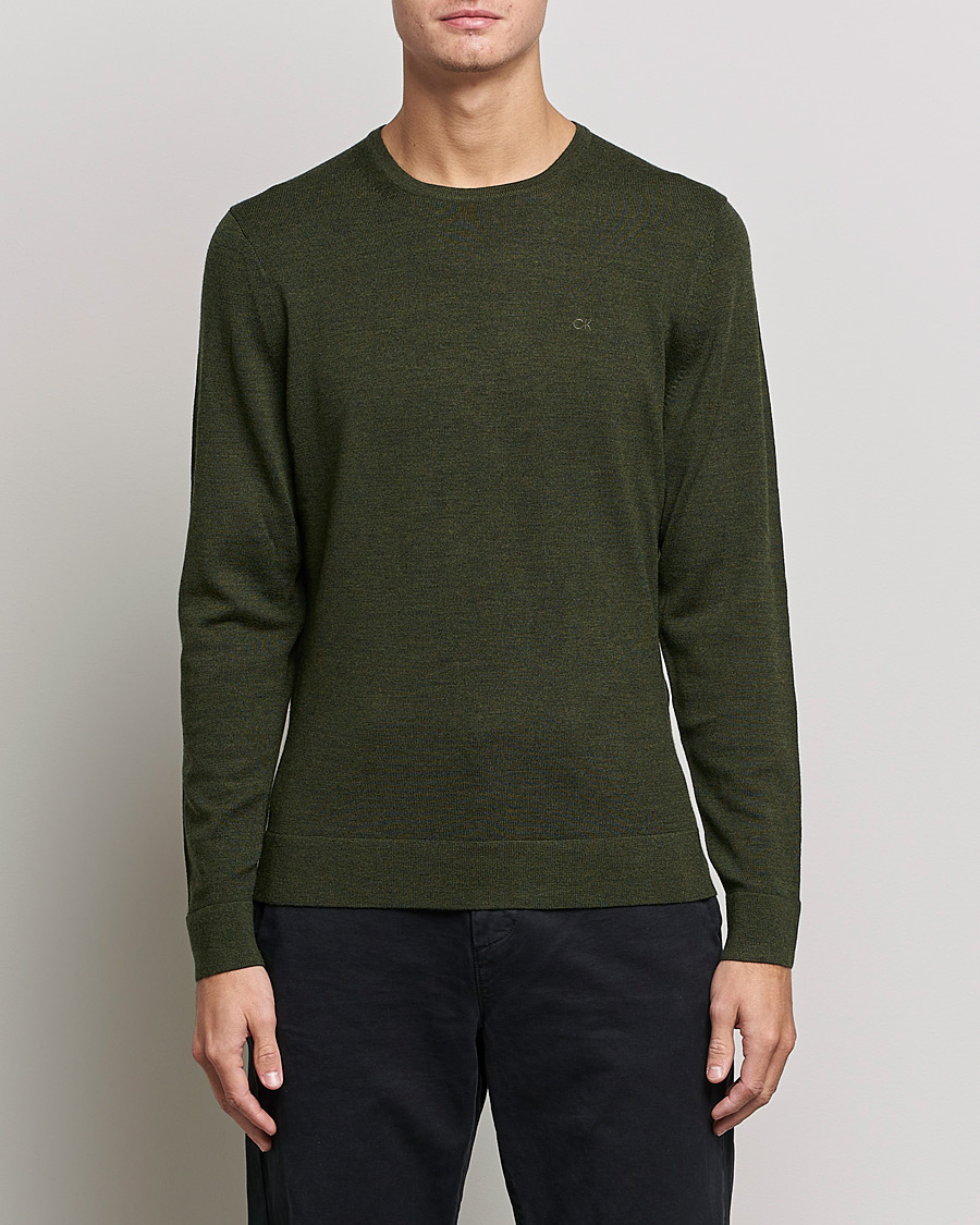 Men | Calvin Klein | Calvin Klein | Superior Wool Crew Neck Sweater Dark Olive