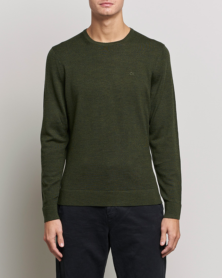 Men | Sweaters & Knitwear | Calvin Klein | Superior Wool Crew Neck Sweater Dark Olive