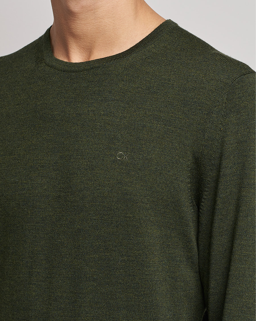 Men | Sweaters & Knitwear | Calvin Klein | Superior Wool Crew Neck Sweater Dark Olive