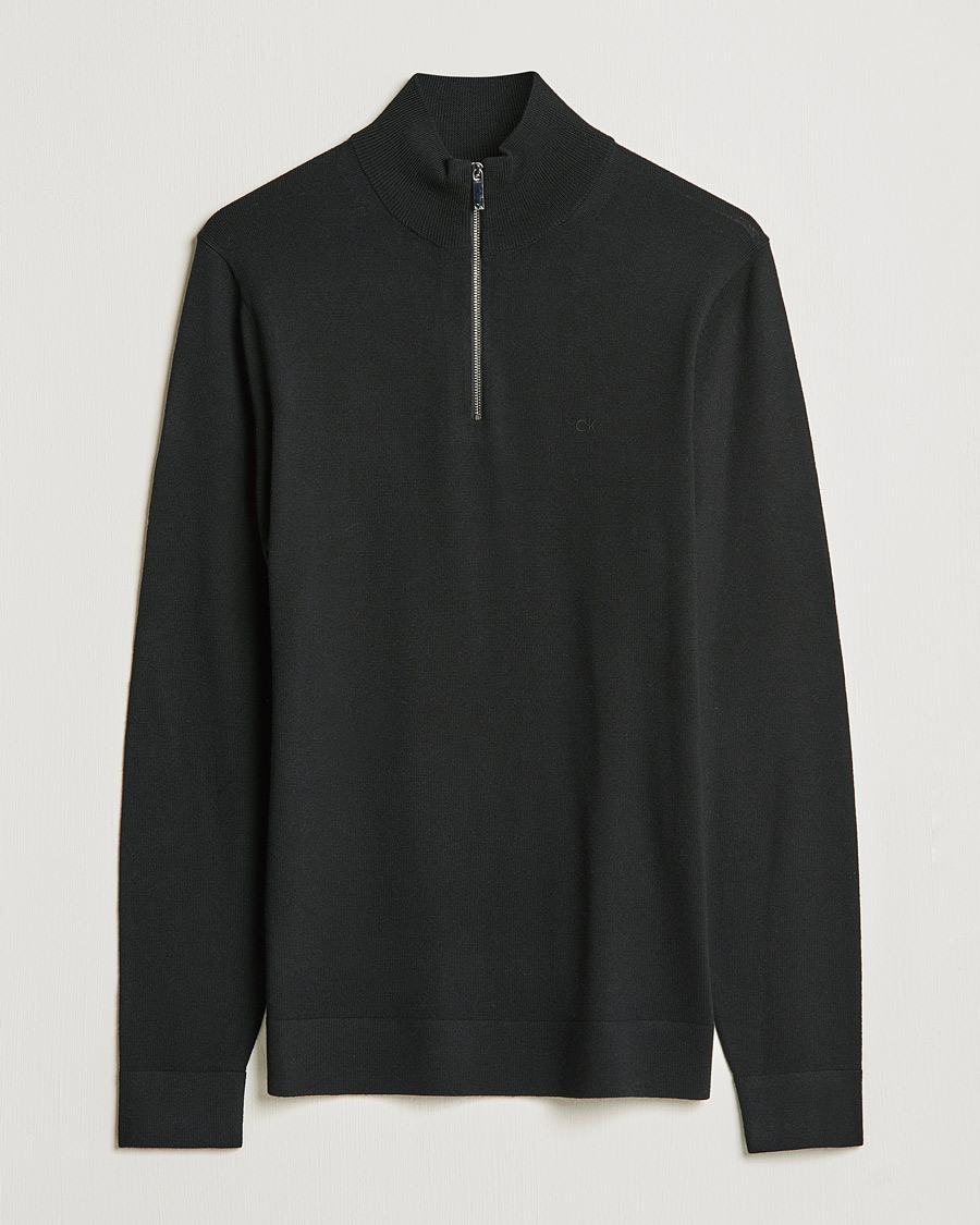 Men | Sweaters & Knitwear | Calvin Klein | Superior Wool Half Zip Sweater Black
