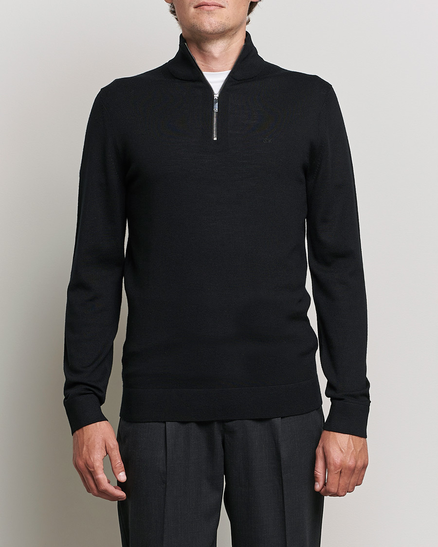 Calvin Klein Superior Wool Half Zip Sweater Black at 