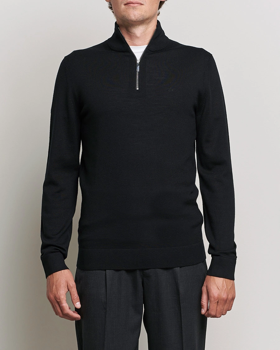 Men | Sweaters & Knitwear | Calvin Klein | Superior Wool Half Zip Sweater Black