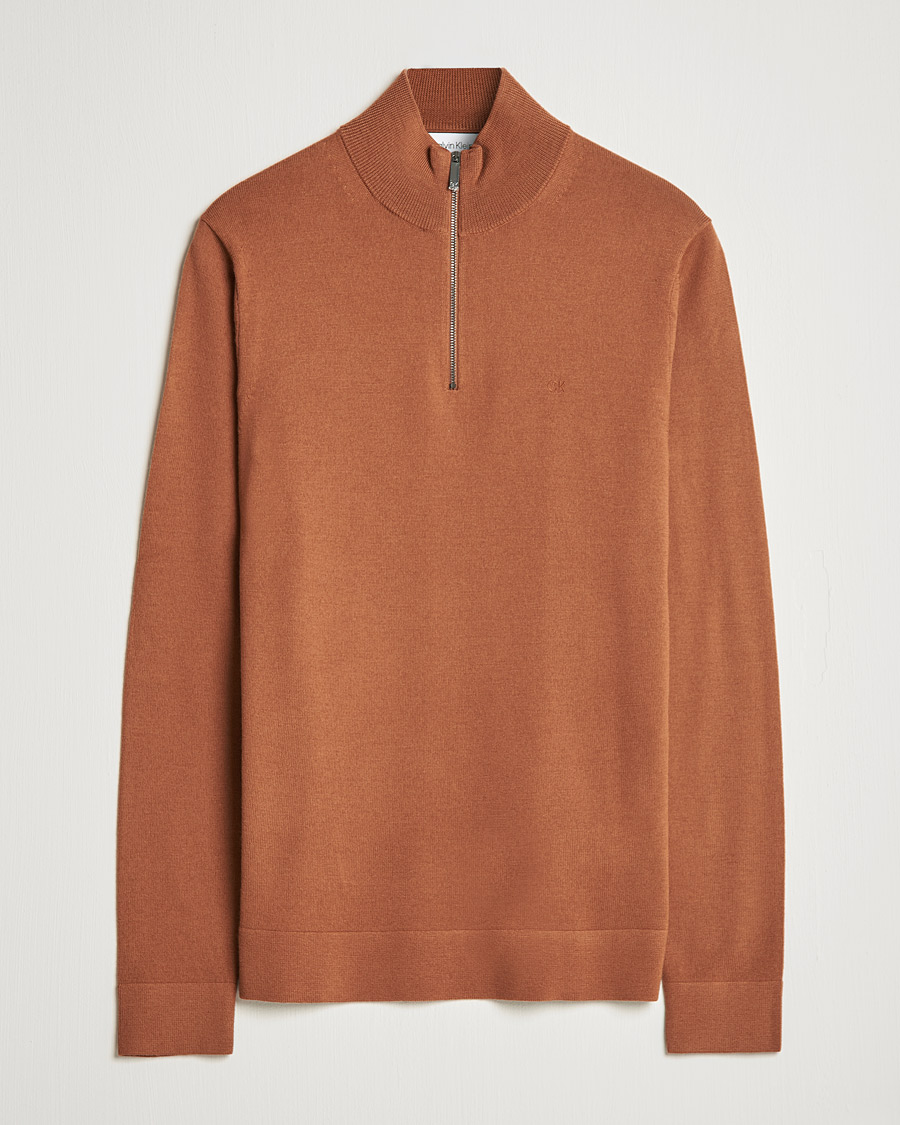 Men | Sweaters & Knitwear | Calvin Klein | Superior Wool Half Zip Sweater Caramel Red