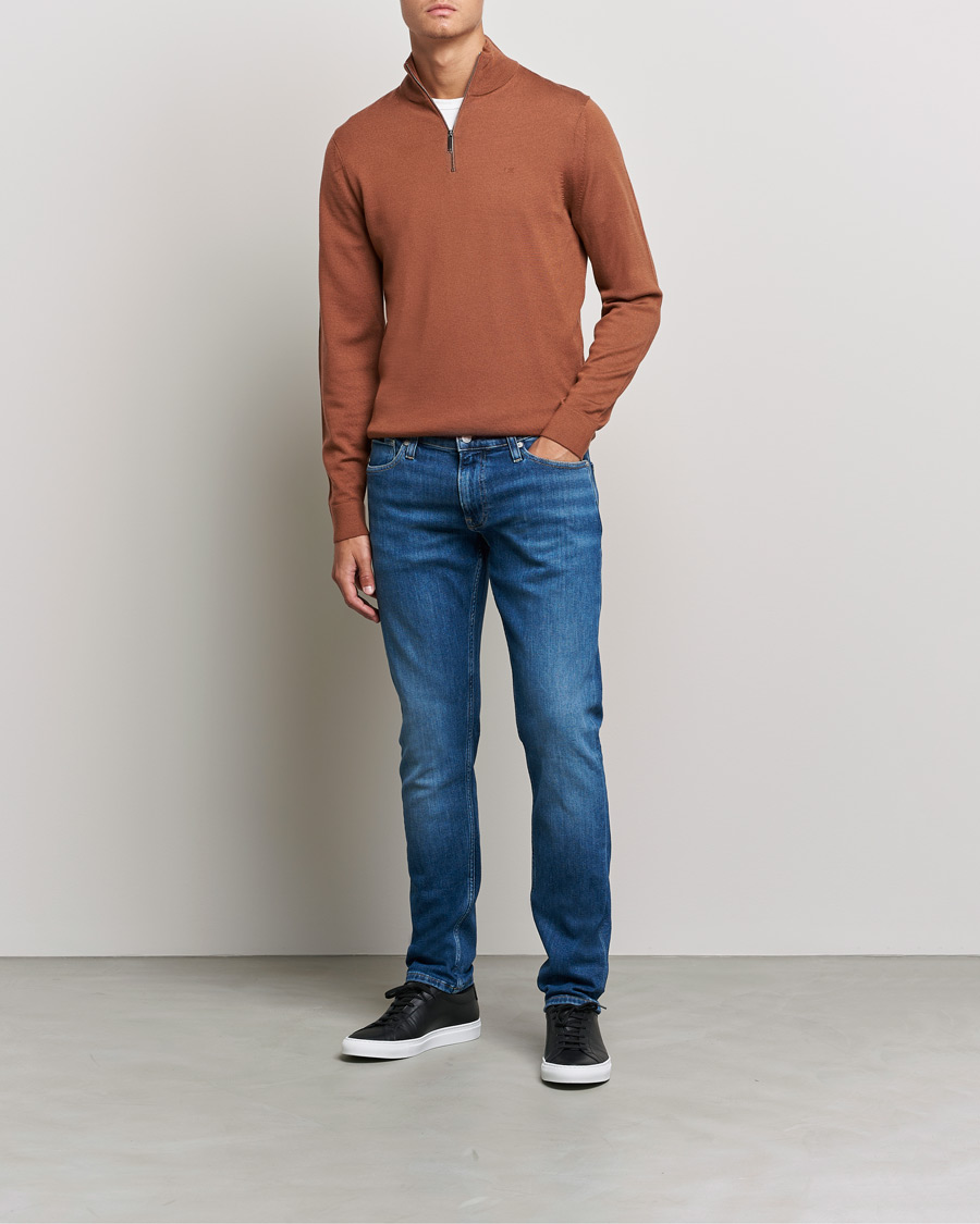 Men | Sweaters & Knitwear | Calvin Klein | Superior Wool Half Zip Sweater Caramel Red