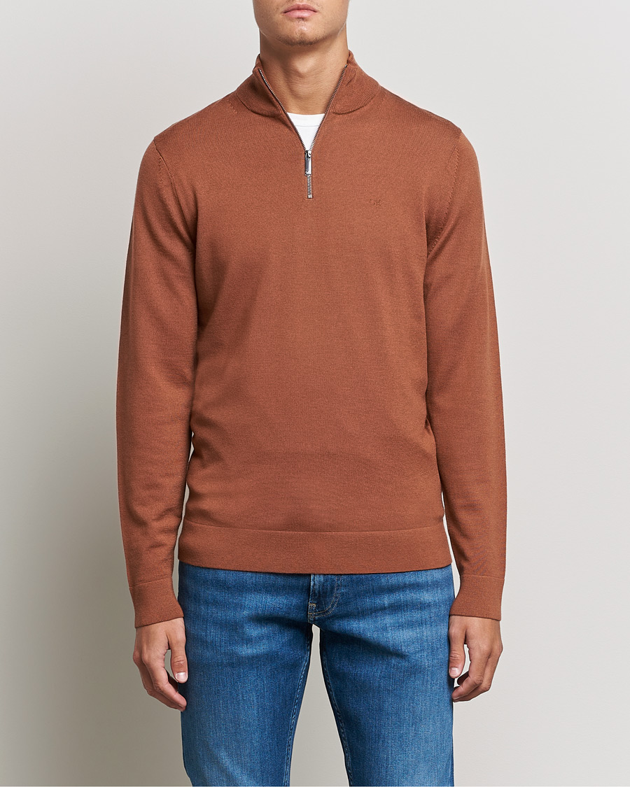 Men | Sweaters & Knitwear | Calvin Klein | Superior Wool Half Zip Sweater Caramel Red