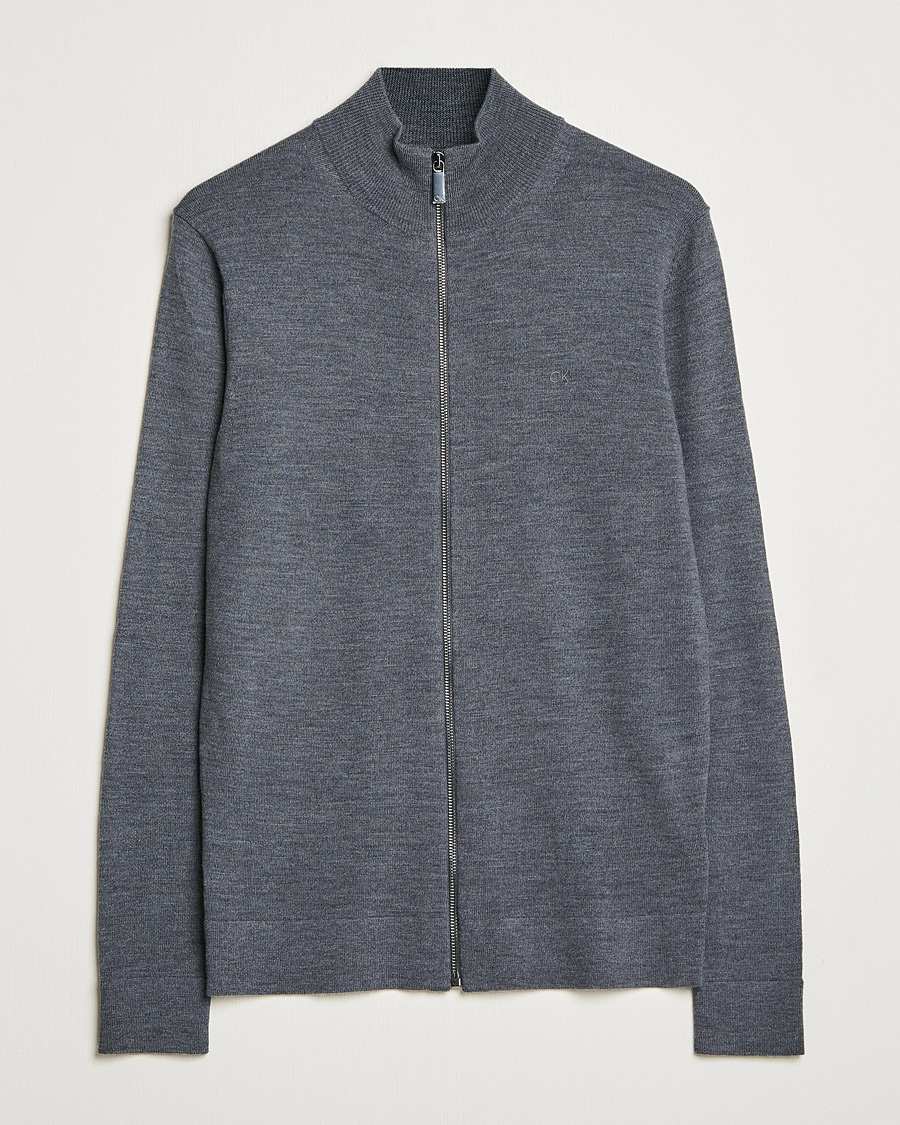 Men |  | Calvin Klein | Superior Wool Full Zip Sweater Dark Grey Heather
