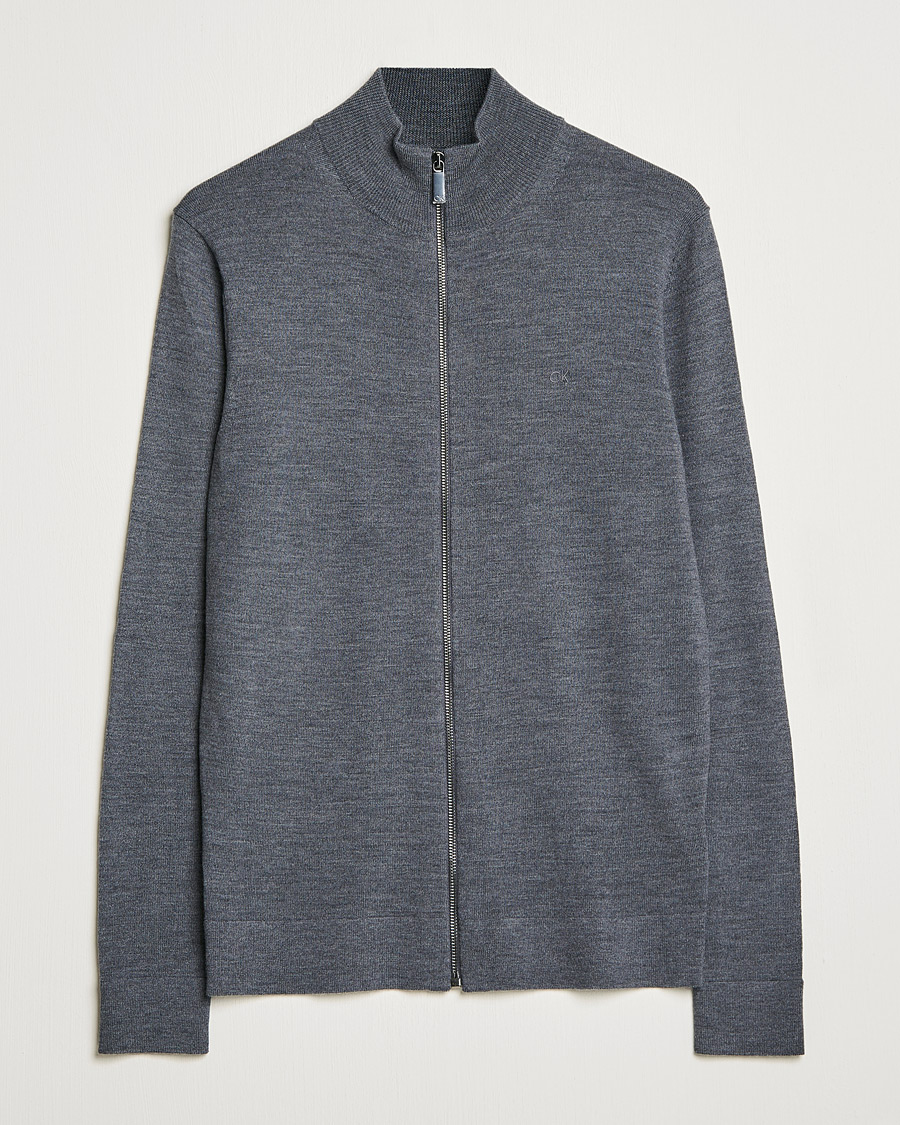 Men | Sweaters & Knitwear | Calvin Klein | Superior Wool Full Zip Sweater Dark Grey Heather