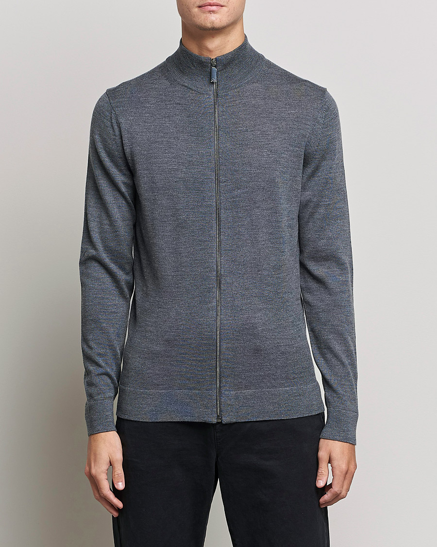 Men | Calvin Klein | Calvin Klein | Superior Wool Full Zip Sweater Dark Grey Heather