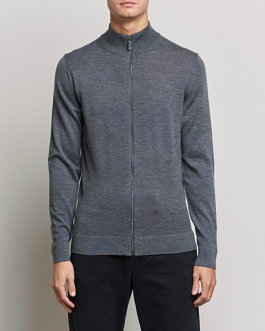 Men | Sweaters & Knitwear | Calvin Klein | Superior Wool Full Zip Sweater Dark Grey Heather