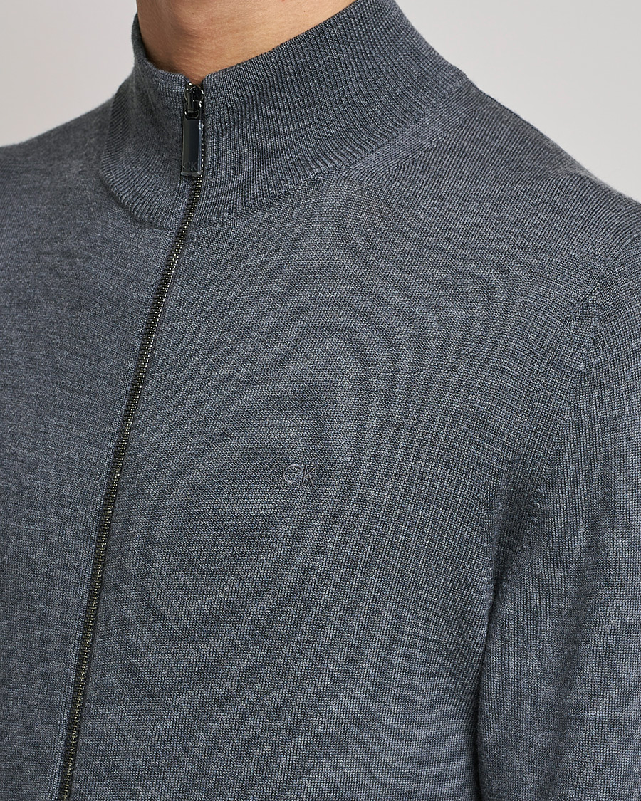 Men | Sweaters & Knitwear | Calvin Klein | Superior Wool Full Zip Sweater Dark Grey Heather