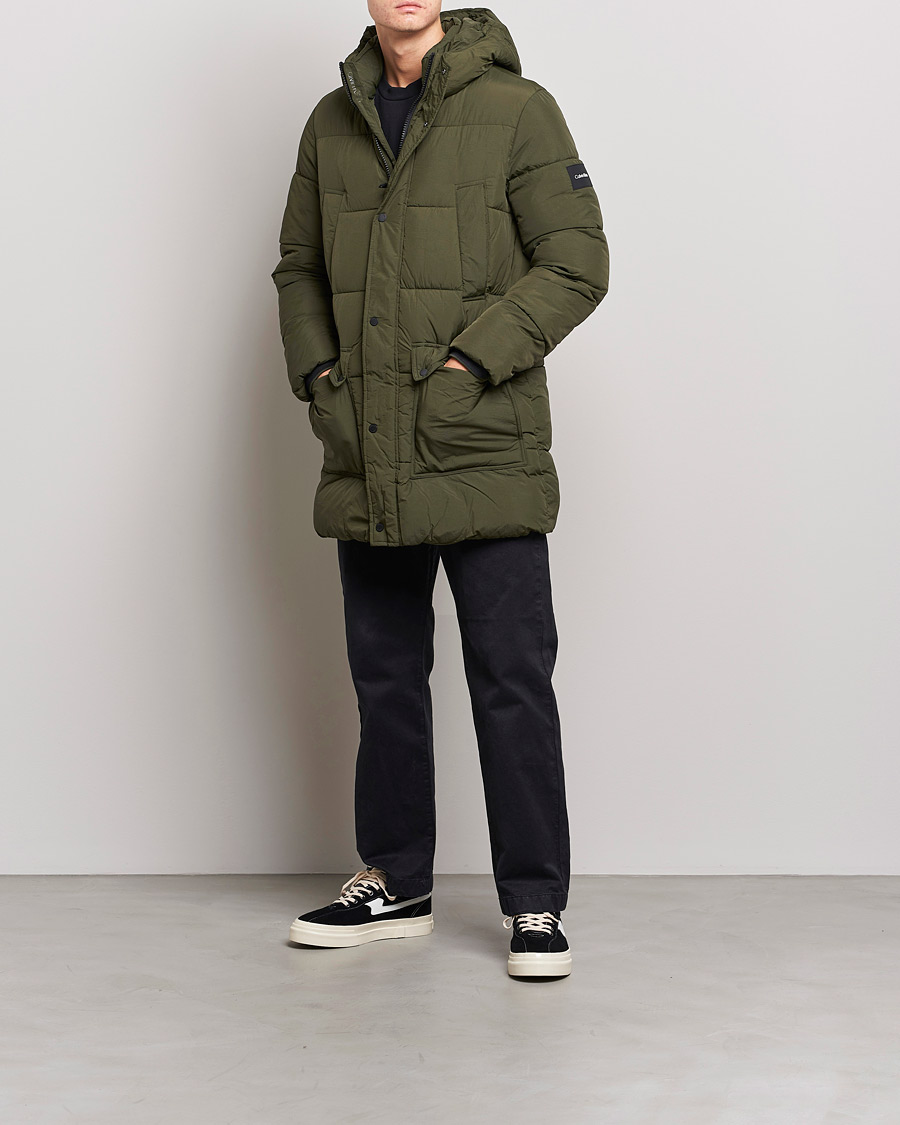 Men | Coats & Jackets | Calvin Klein | Crinkle Nylon Long Puffer Jacker Dark Olive