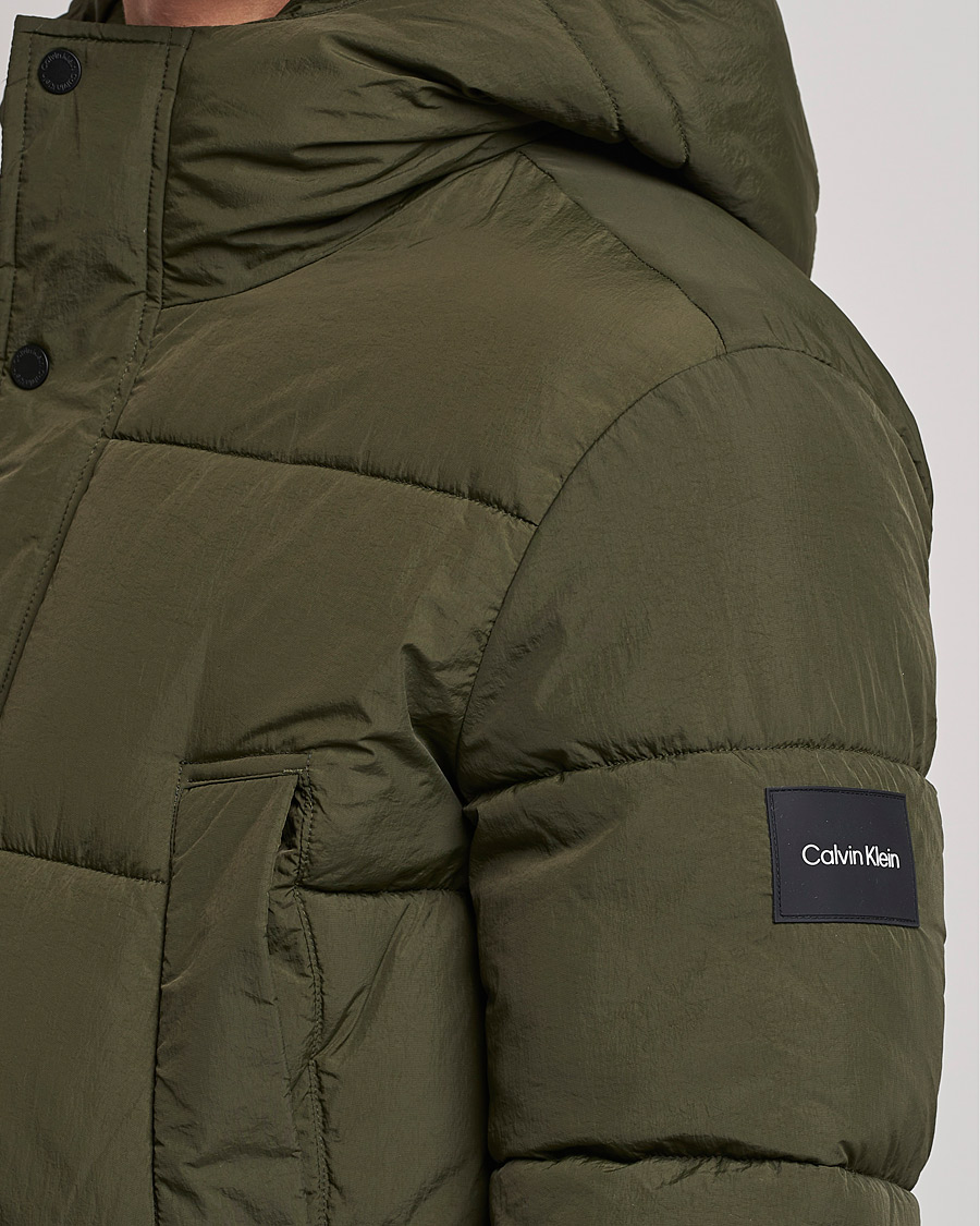 Men | Coats & Jackets | Calvin Klein | Crinkle Nylon Long Puffer Jacker Dark Olive
