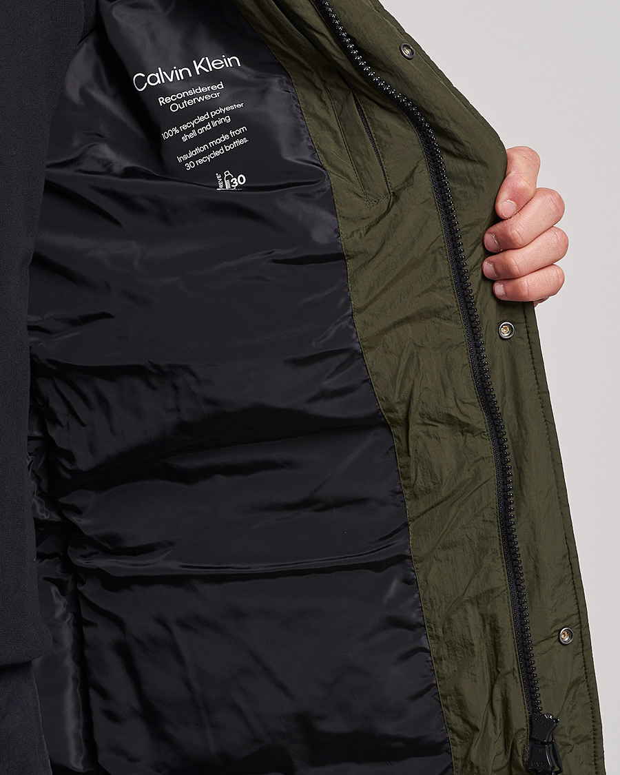 Men | Coats & Jackets | Calvin Klein | Crinkle Nylon Long Puffer Jacker Dark Olive