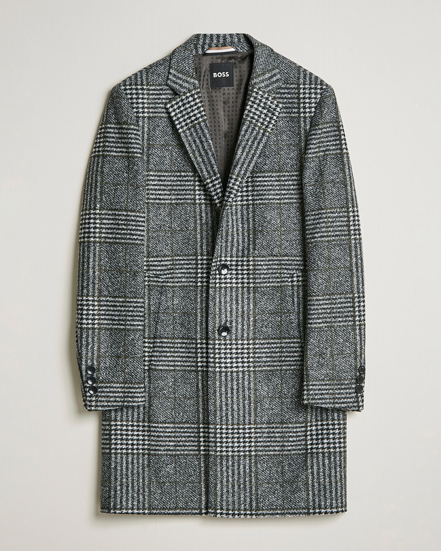 Men | Coats & Jackets | BOSS BLACK | Hyde Wool Checked Coat Black/Grey