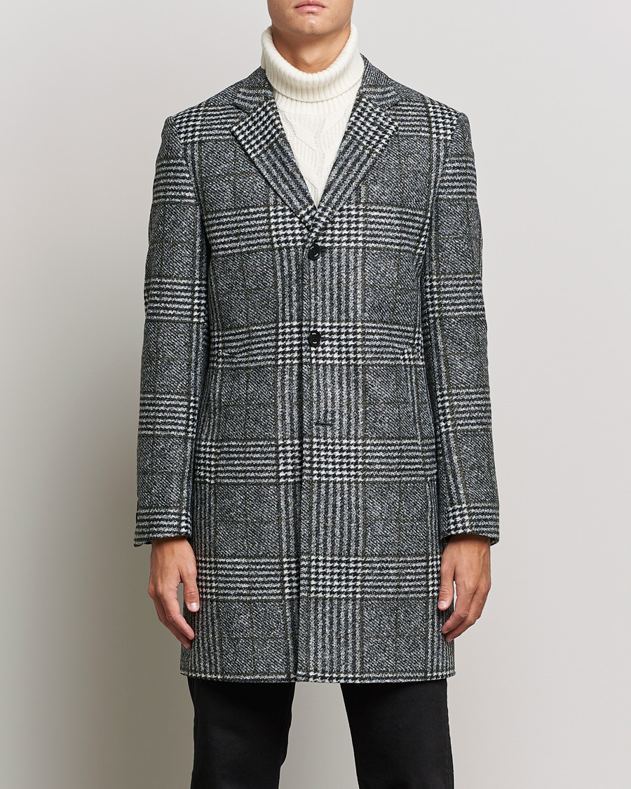 Men | Coats | BOSS | Hyde Wool Checked Coat Black/Grey