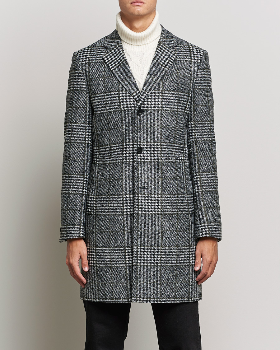 Men | Coats & Jackets | BOSS BLACK | Hyde Wool Checked Coat Black/Grey