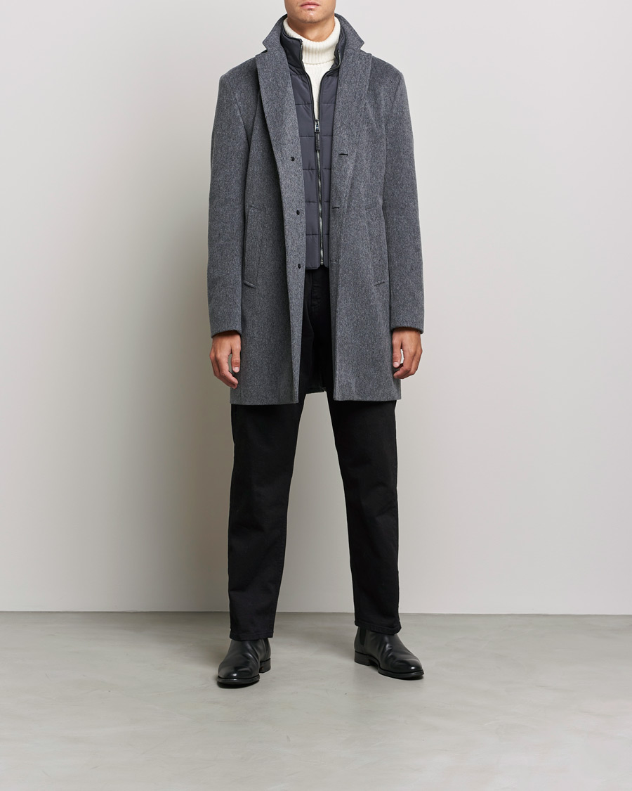 Men |  | BOSS | Hyde Wool/Cashmere Stand Up Collar Coat Silver