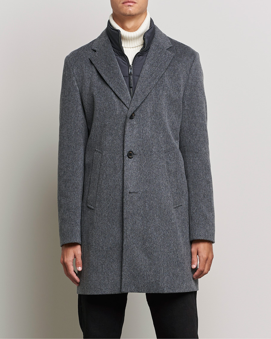 Men |  | BOSS | Hyde Wool/Cashmere Stand Up Collar Coat Silver