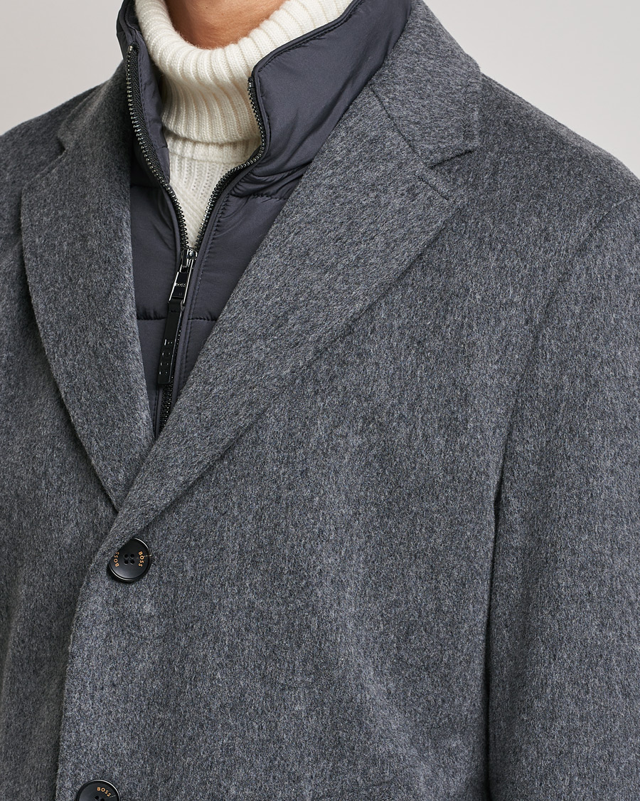 BOSS Hyde Wool/Cashmere Stand Up Collar Coat Silver at CareOfCarl.com