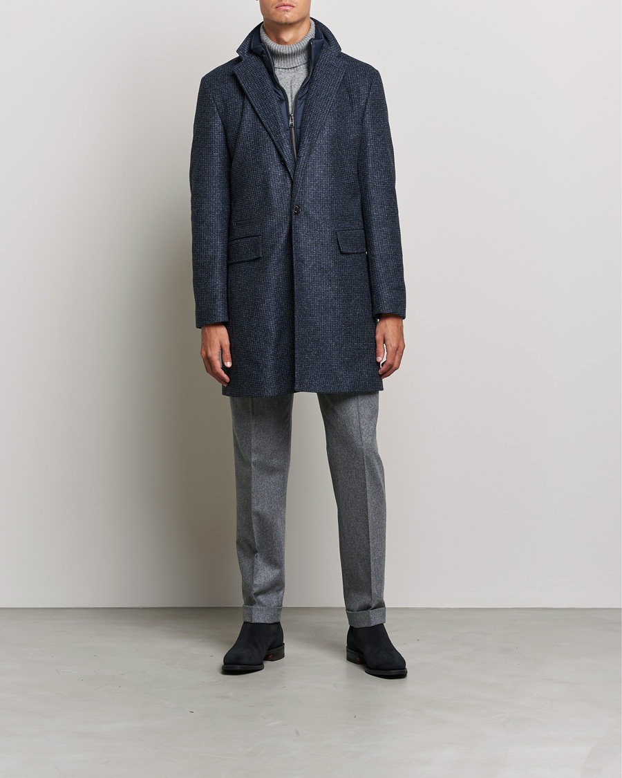 Men |  | BOSS | Hyde Wool/Cashmere Stand Up Collar Coat Dark Blue