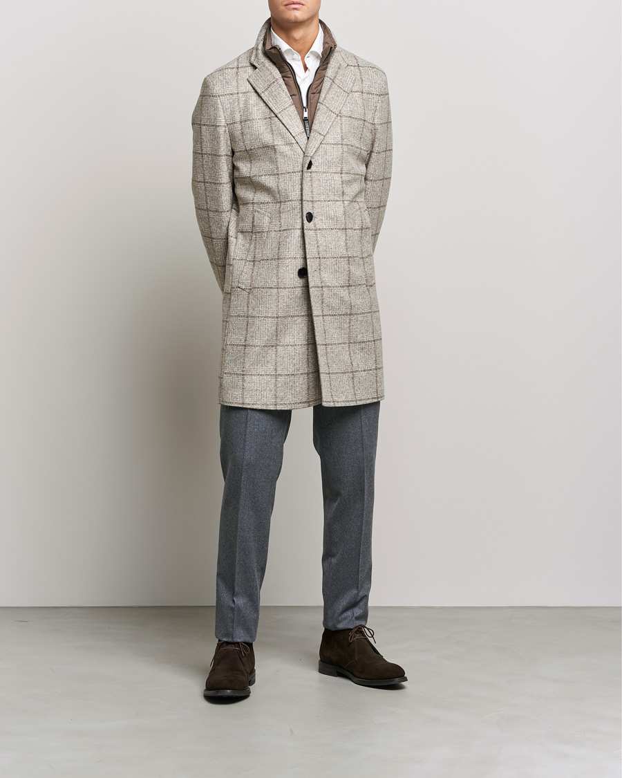 Men | Autumn Jackets | BOSS | Hyde Wool Checked Stand Up Collar Coat Medium Beige