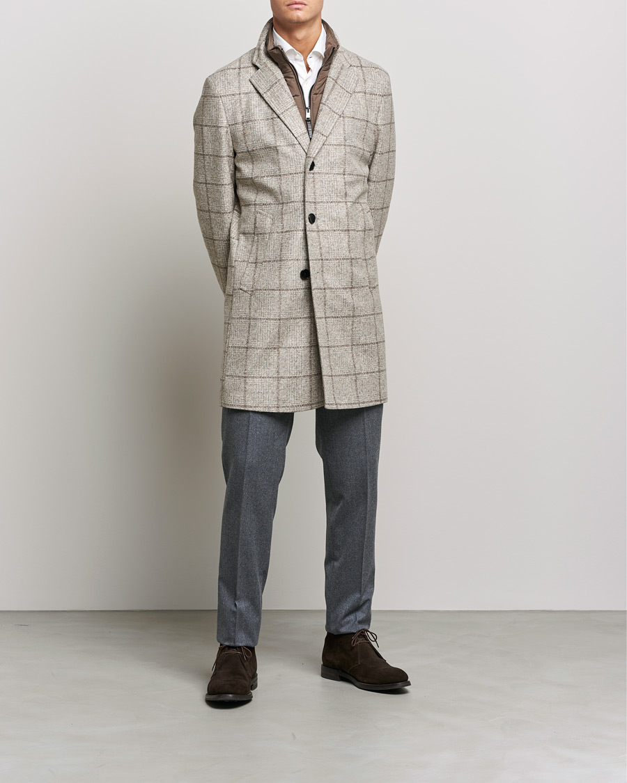 Men | Coats & Jackets | BOSS BLACK | BOSS Hyde Wool Checked Stand Up Collar Coat Medium Beige