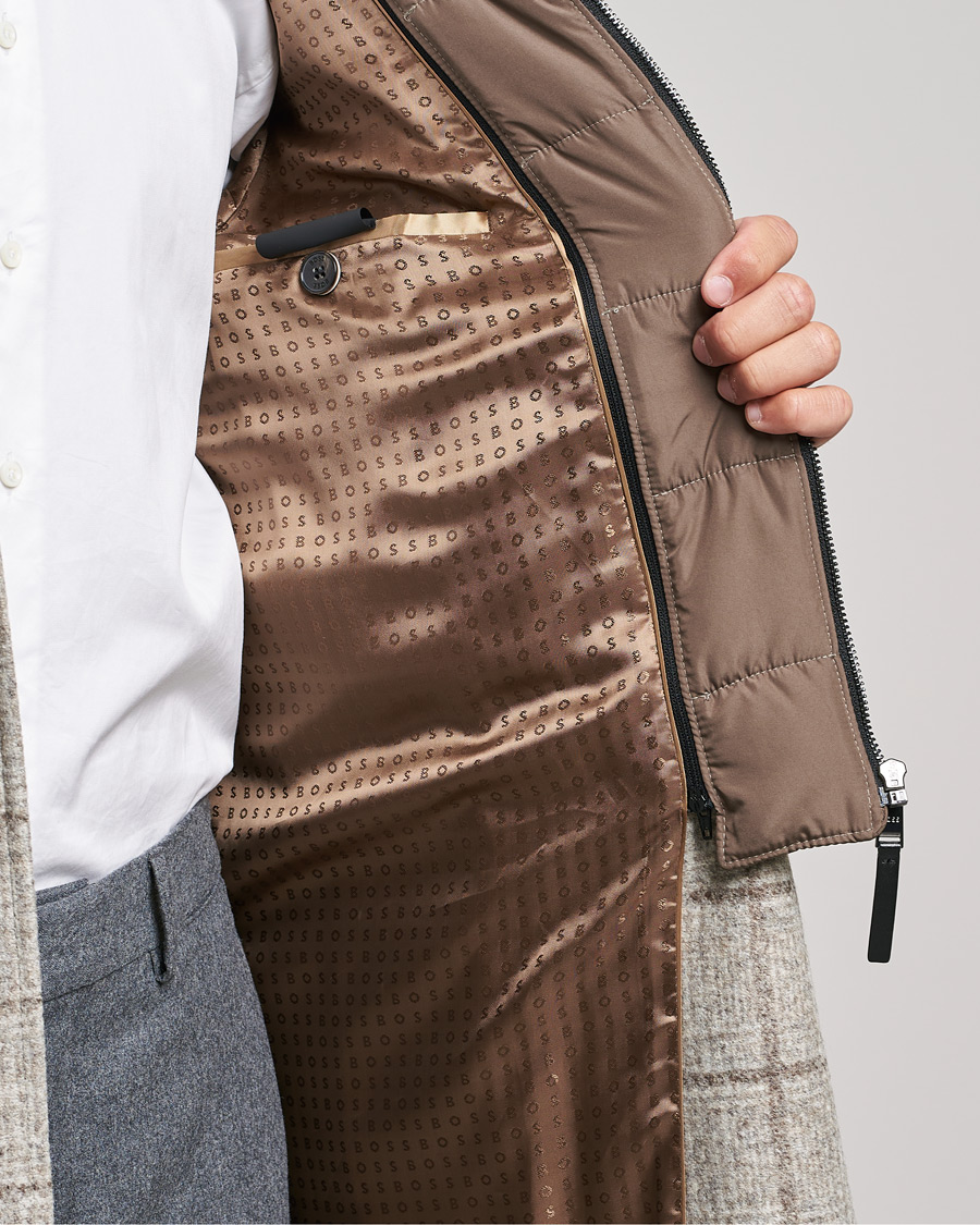 Men | Coats & Jackets | BOSS BLACK | BOSS Hyde Wool Checked Stand Up Collar Coat Medium Beige