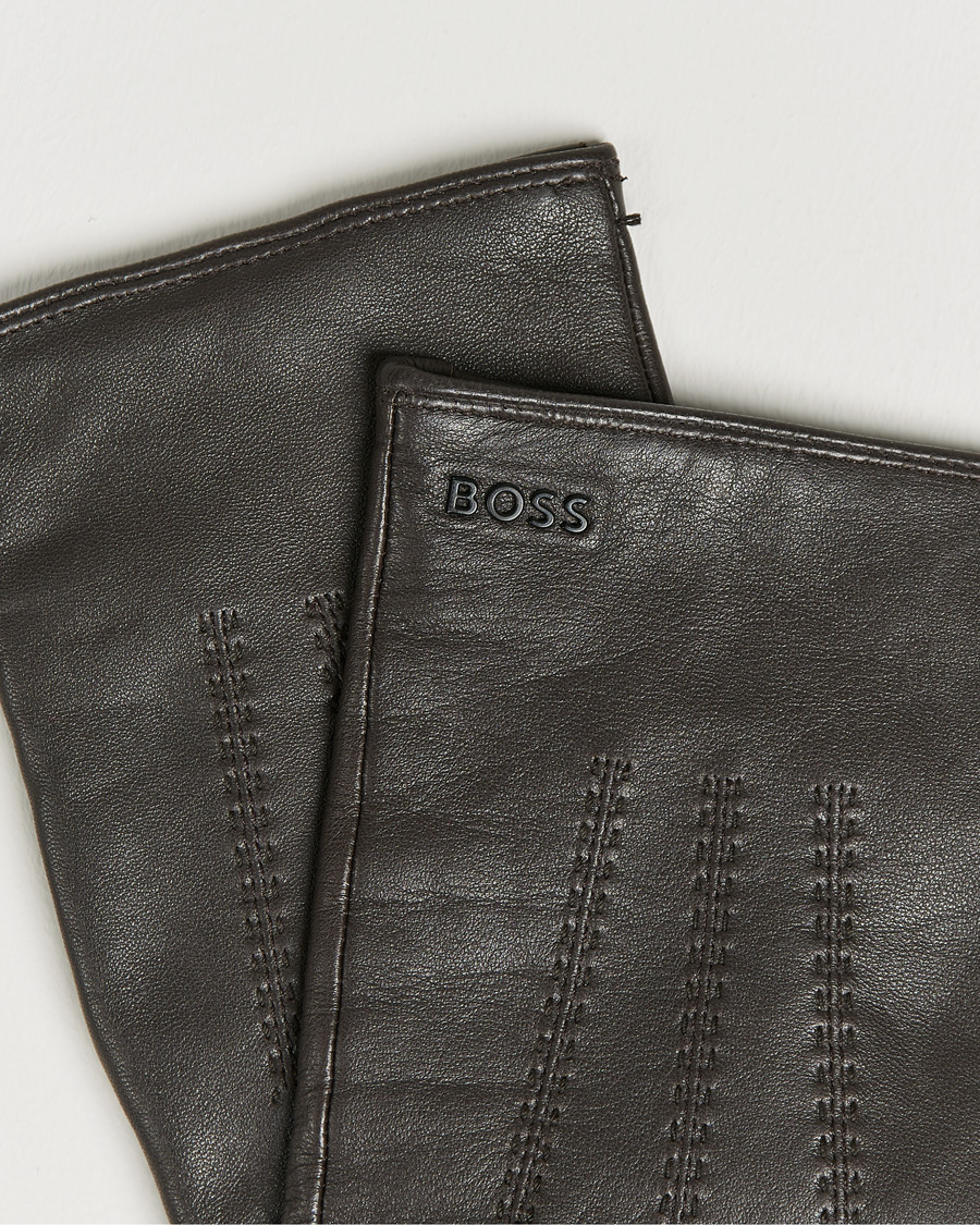 Men | Accessories | BOSS | Hainz Leather Gloves Medium Brown
