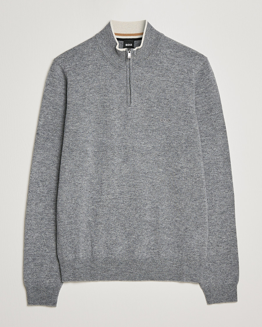 Men | Sweaters & Knitwear | BOSS BLACK | Barlo Lambswool Half Zip Silver