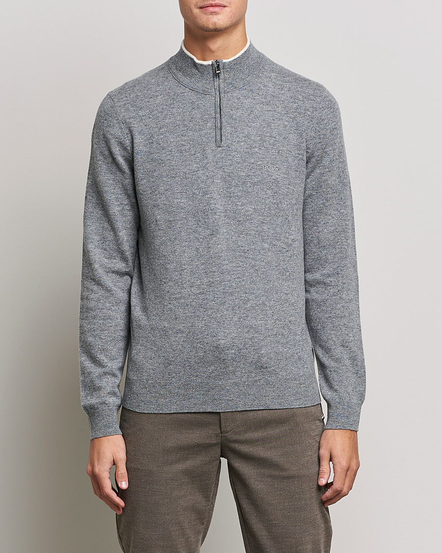 Men | Sweaters & Knitwear | BOSS BLACK | Barlo Lambswool Half Zip Silver