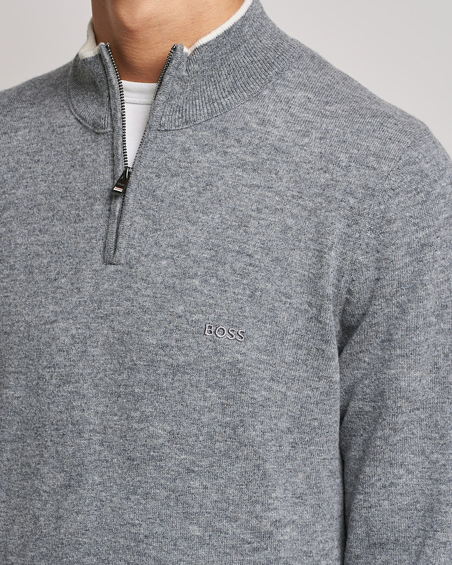 Men | Sweaters & Knitwear | BOSS BLACK | Barlo Lambswool Half Zip Silver