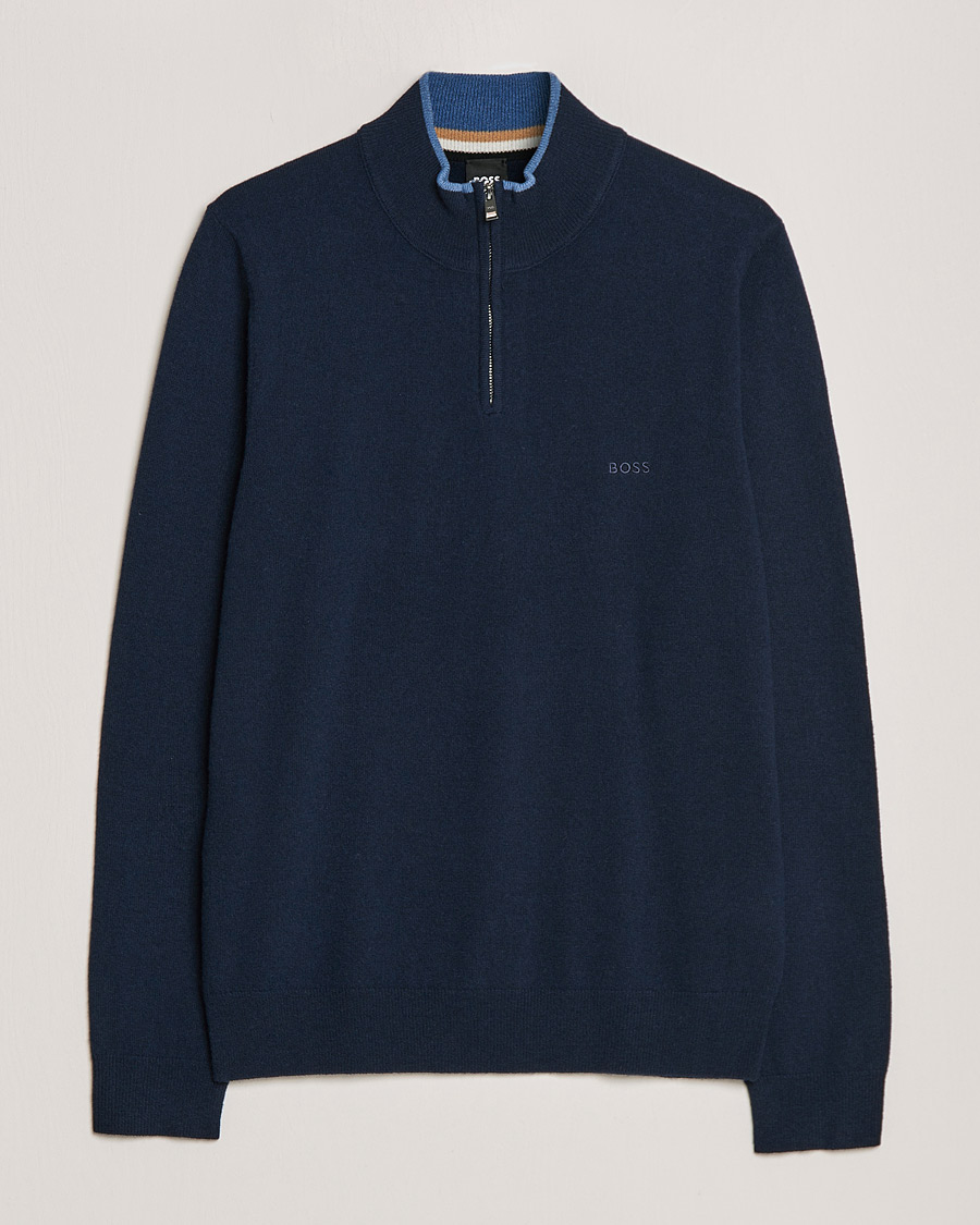 Men | Sweaters & Knitwear | BOSS BLACK | Barlo Lambswool Half Zip Dark Blue