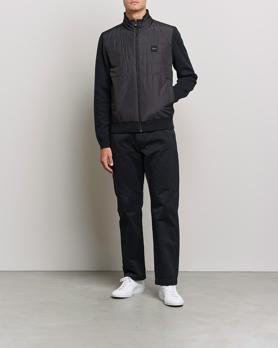 Men | Sweaters & Knitwear | BOSS BLACK | BOSS Lavando Hybrid Full Zip Black