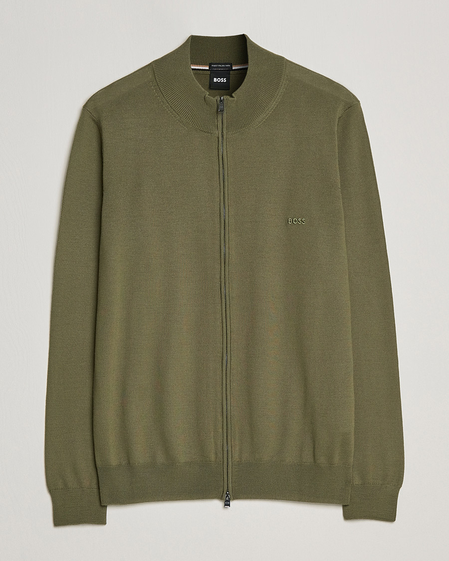 Men | Sweaters & Knitwear | BOSS BLACK | Balonso Full Zip Sweater Open Green