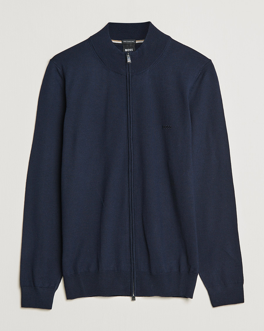 Men | Sweaters & Knitwear | BOSS BLACK | Balonso Full Zip Sweater Dark Blue