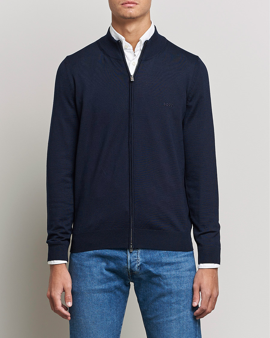Men | Zip Throughs | BOSS | Balonso Full Zip Sweater Dark Blue