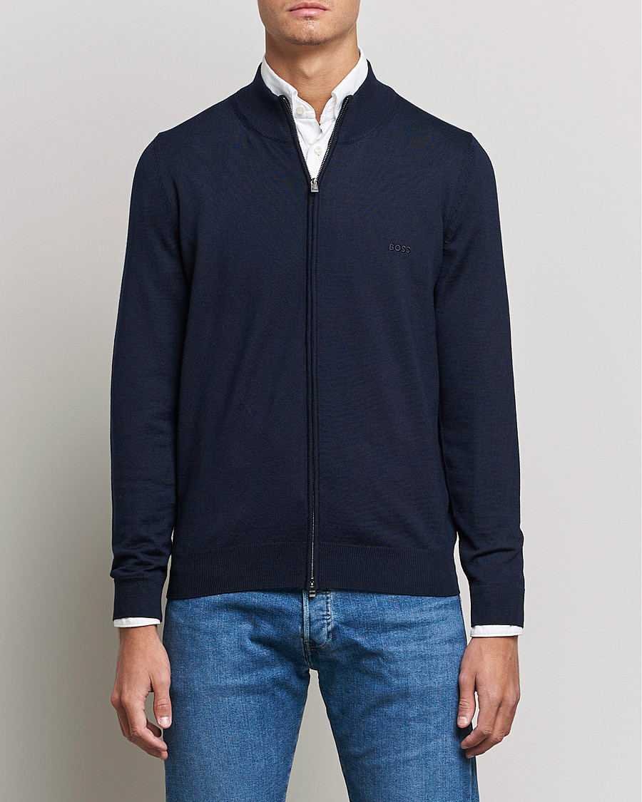 Men | Sweaters & Knitwear | BOSS BLACK | Balonso Full Zip Sweater Dark Blue