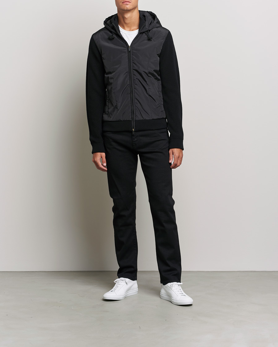 Men | Sweaters & Knitwear | BOSS | Lifo Hybrid Hooded Full Zip Black